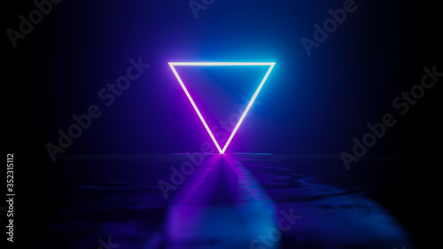 Minimalist Neon Triangle in the Dark - Abstract 3D rendering