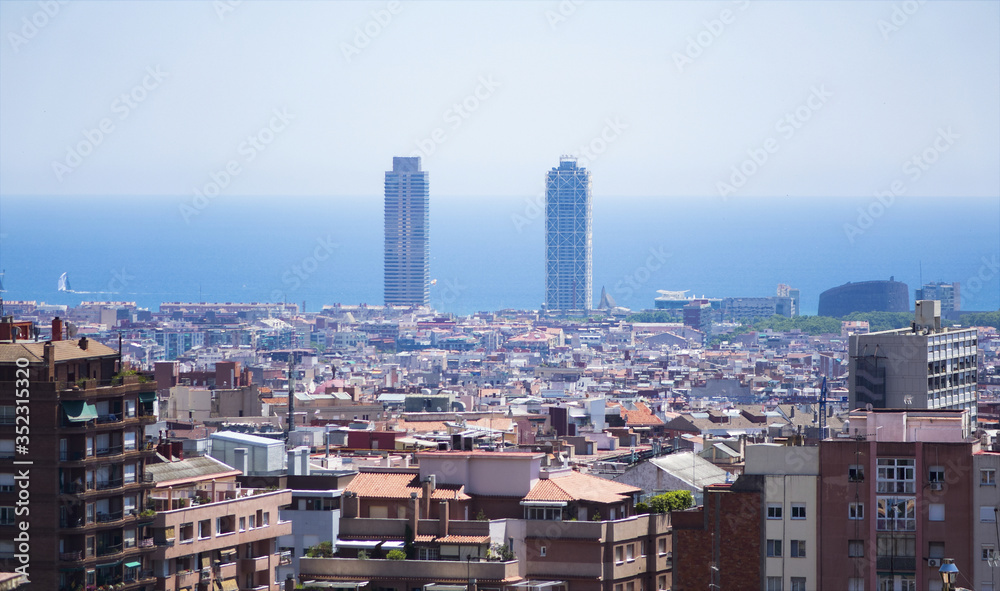 View from park Guell onto direction of the sea and the city