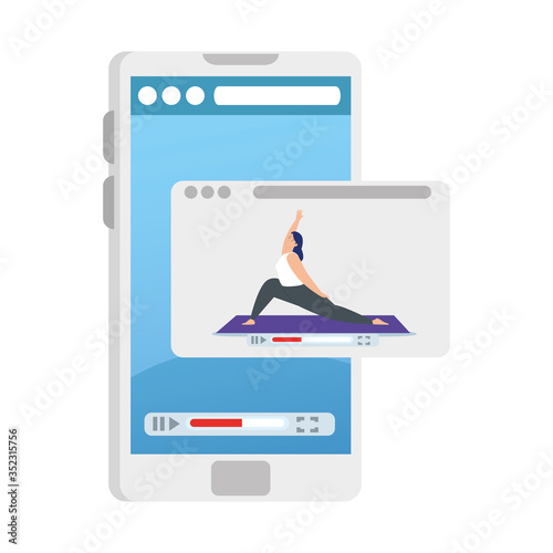 smartphone device with application yoga online, healthy lifestyle vector illustration designs