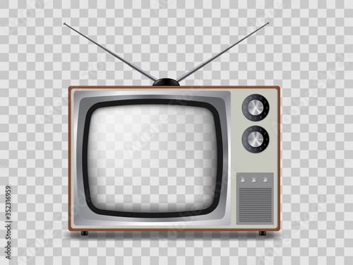 Old tv set, vintage electronic device with empty screen