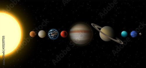Fototapeta Naklejka Na Ścianę i Meble -  Solar system infographic, planets and sun astronomical units