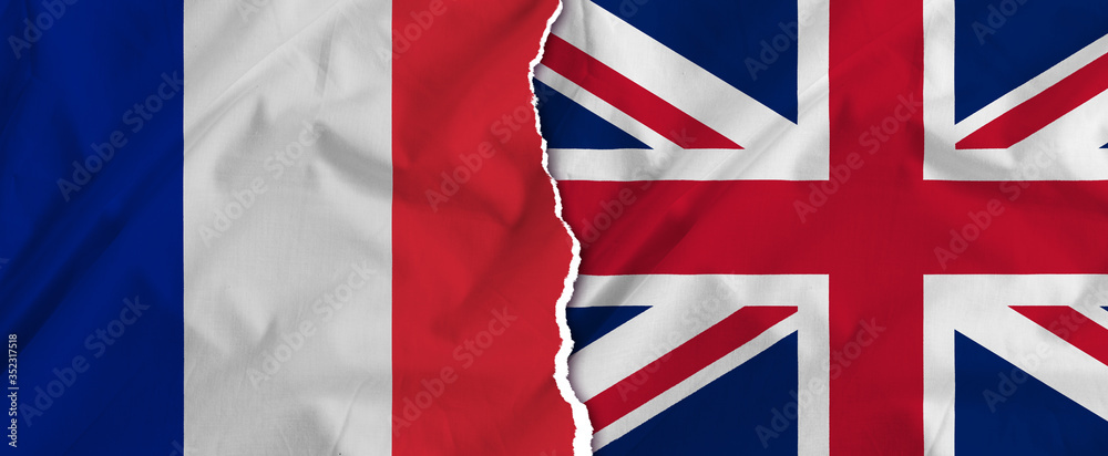 france Flag versus UK flag ,international conflict concept france Flag versus UK flag ,international conflict concept