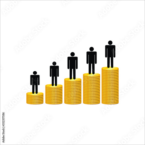 image of inequality people on piles of money, vector illustration
