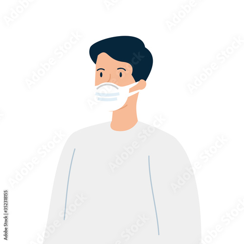 man using protective surgical mask for covid 19 prevention vector illustration design