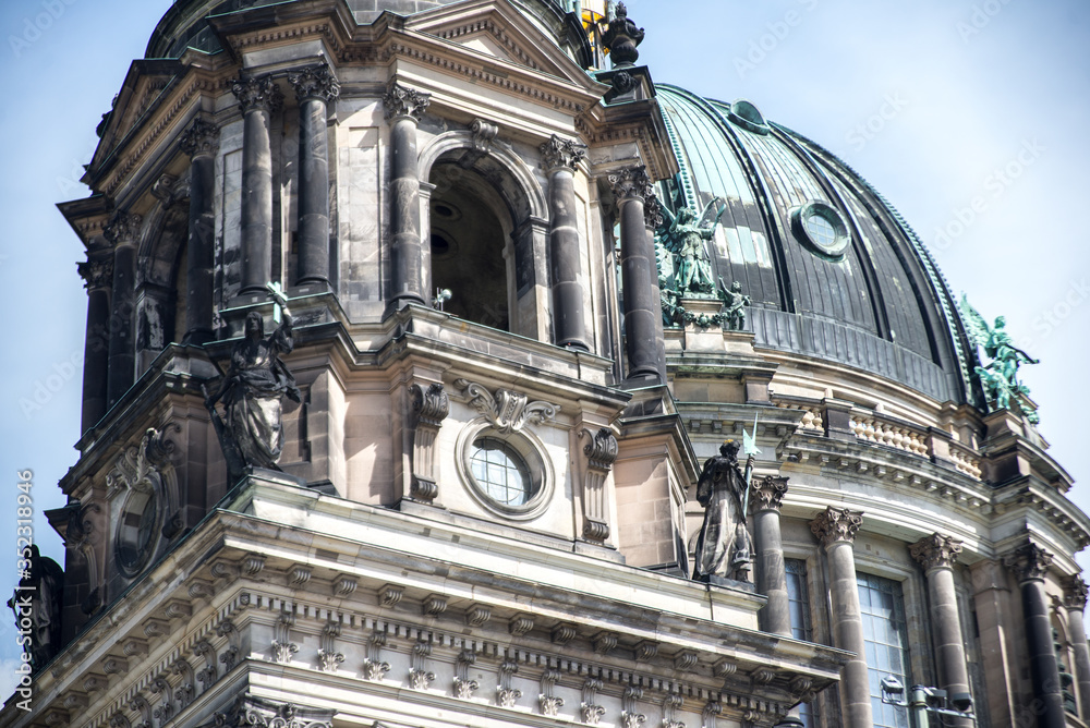 gorgeous old Berlin Cathedral in the sunny day. Close up look on the top parts