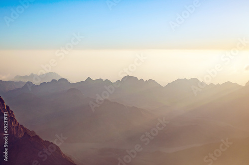 View from the mountain of Moses  a beautiful sunrise in the mountains of Egypt