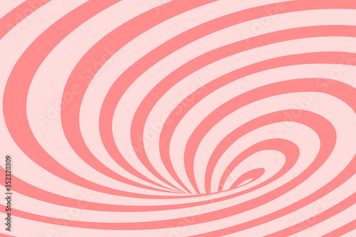 Vector abstract illustration of swirl vortex with stripes. Trendy 3d background in op art style, optical illusion.