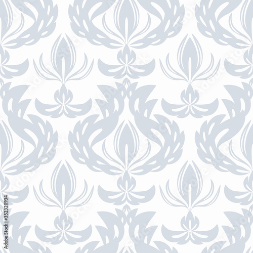 Seamless floral damask pattern grey and white classic background