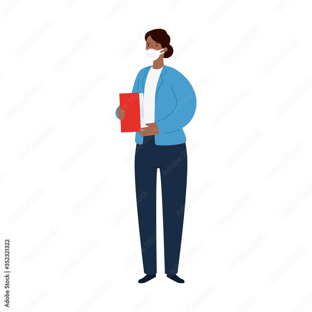 woman afro using medical protective mask against covid 19 vector illustration design woman afro using medical protective mask against covid 19 vector illustration design