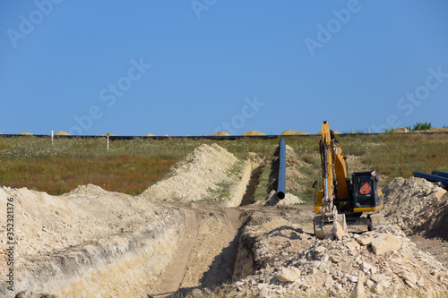 Construction of the pipeline. Underground gas pipeline, pipeline laying underground.