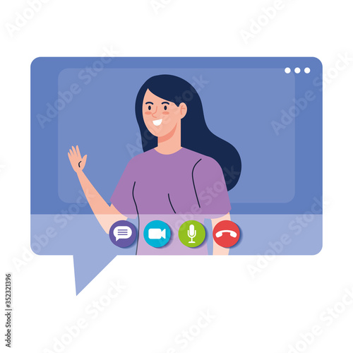 woman talk in speech bubble, conference video call vector illustration design