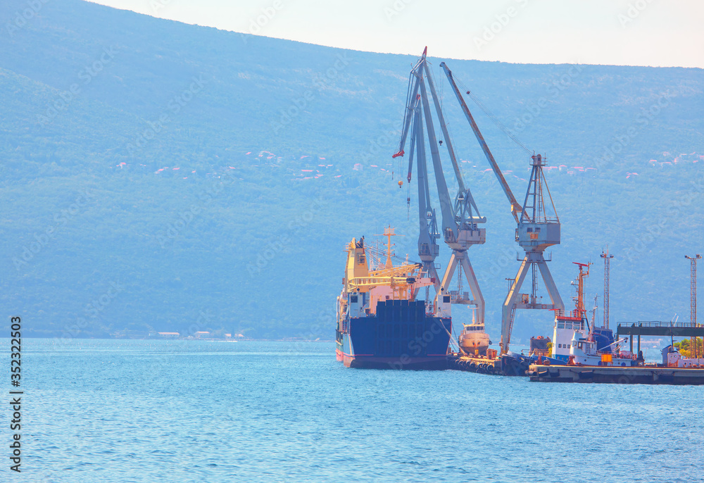 sea port with industrial cranes 