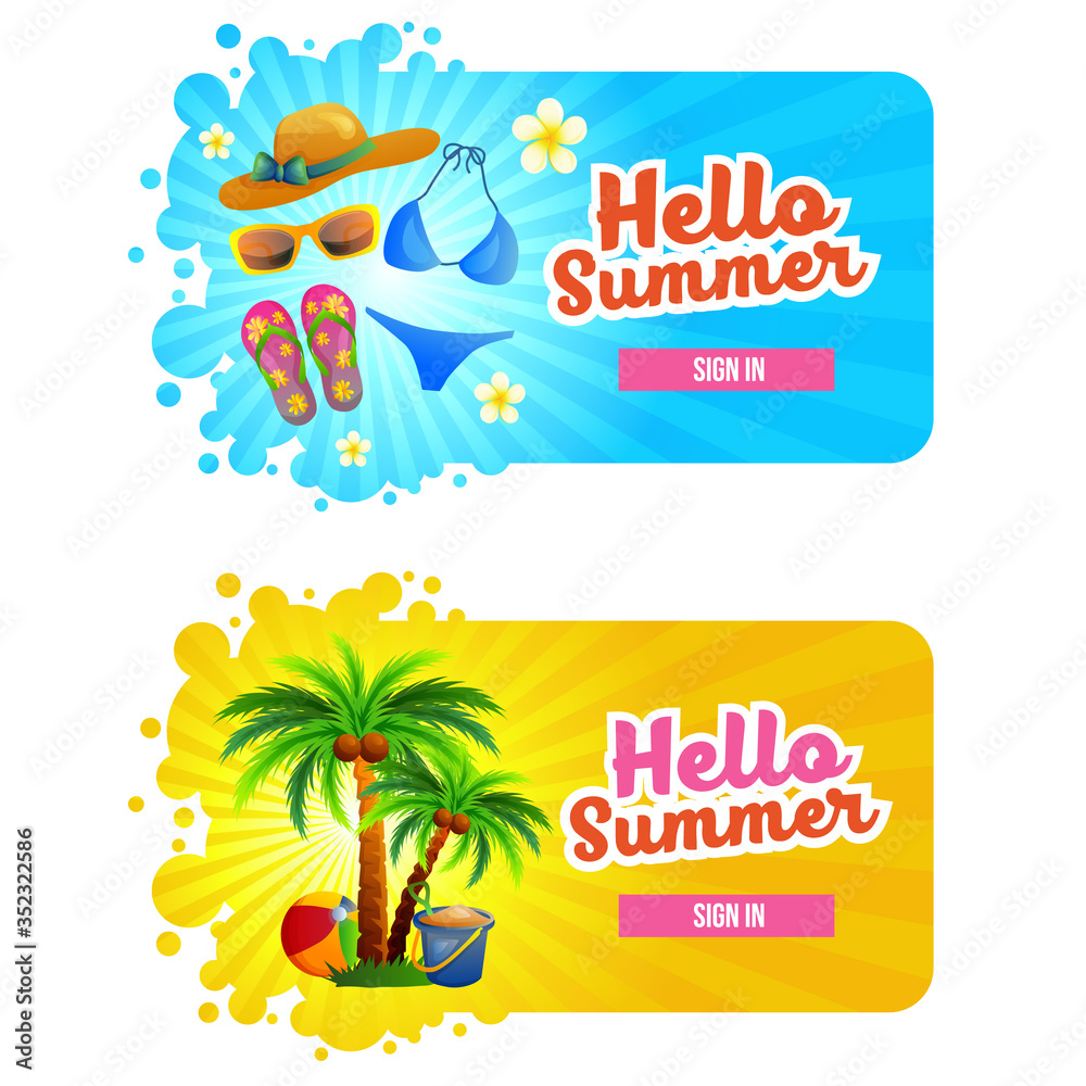 Fototapeta premium hello summer banner with beach holiday theme