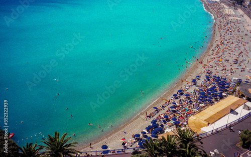 view of the beach in Nice, French Riviera, France in summer