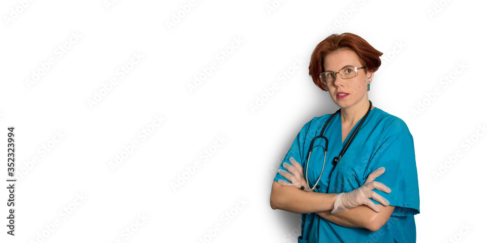 Friendly doctor pediatrician on white isolated background. Banner. Friendly doctor pediatrician on white isolated background. Banner.