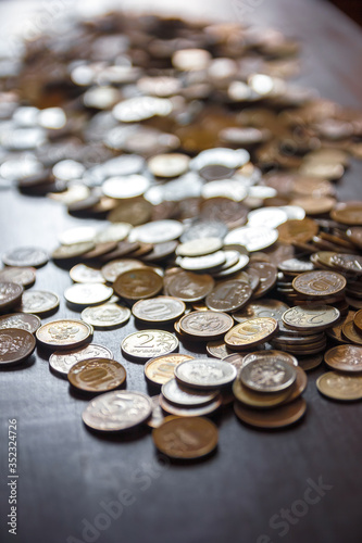 Pile of ruble coins on the table