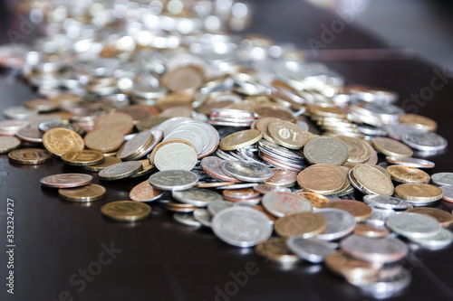 Pile of ruble coins on the table