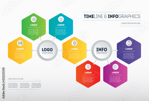 Infographic of technology or education process with seven steps. Business presentation or Infographics concept with 7 options. Brochure design template with icons. Diagram.