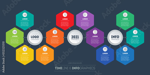 Business presentation concept with 12 parts. Brochure design template. Diagram of technology or education process with steps. Bright, original infographics for your projects.