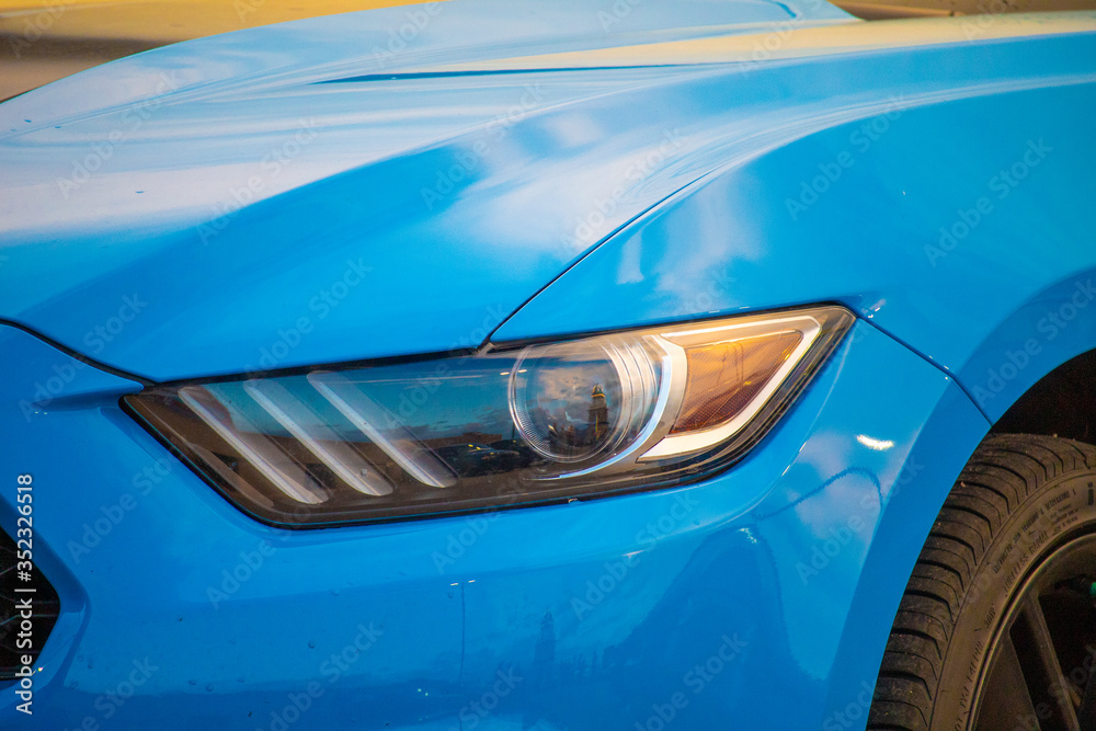 Blue car headlight
