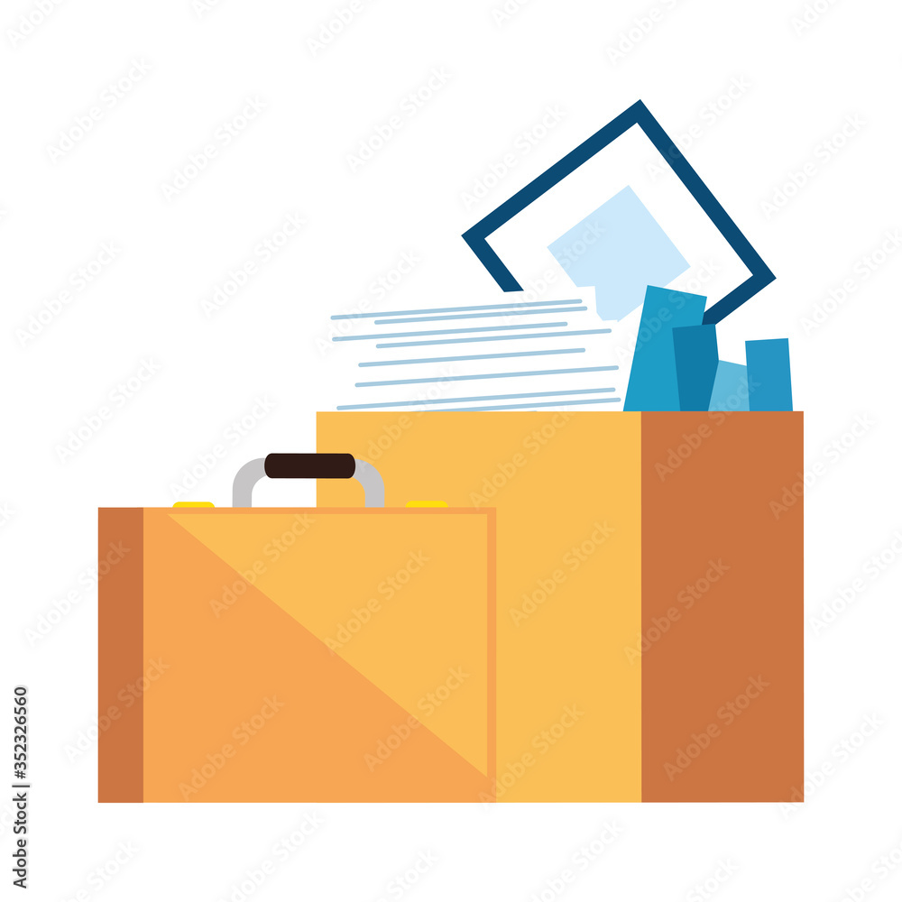 travel case handle and box with objects office on white background vector illustration design travel case handle and box with objects office on white background vector illustration design