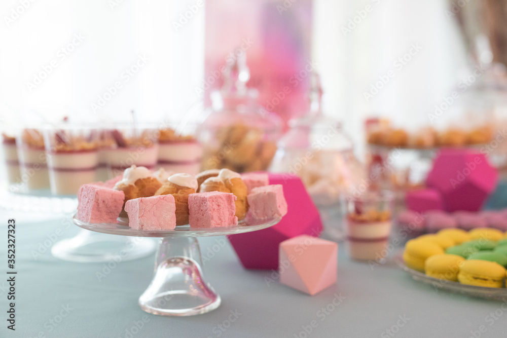candies and cakes are in candy bar