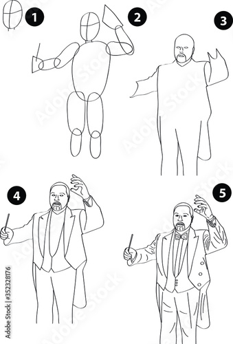 Drawing learn step by step tutorial techniques people occupations set with professions jobs business working trade career province for kids workbook isolated background. Vector illustration maestro