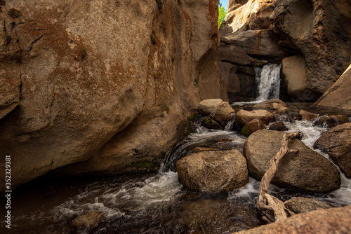 Hidden Falls waterfall on McGee Creek in natural rock canyon in the Buttermilks of Eastern Sierra Nevada mountains of California USA
