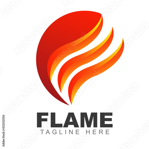 Fire flame logo design round shape template. Heat burn blaze illustration symbol of hot, energy, burn, and passion. Vector icon graphic illustration for element emblem torch, brand oil and gas company