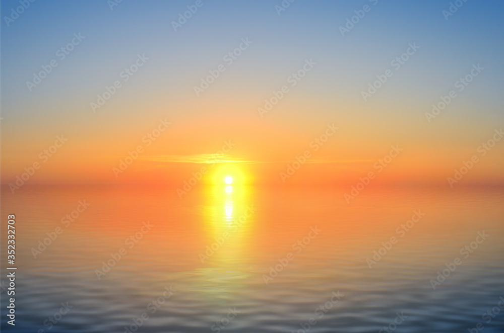A bright sun before sunset reflected in the sea