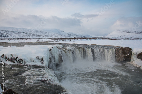 Godafoss waterfall on a snowy winter day © Gestur