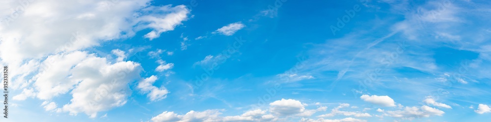 Panorama of a blue sky with white clouds as a backround	
