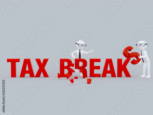 Two businessman stick figures breaking tax breaks. 