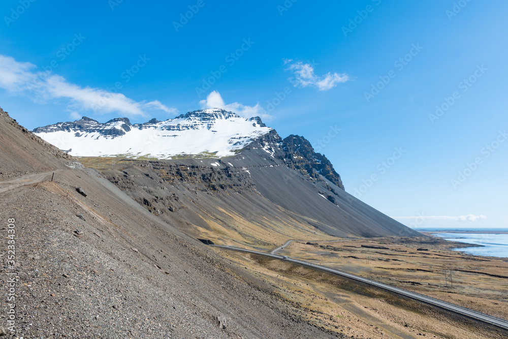 Almannaskard mountain pass and Klifatindur mountain in Iceland
