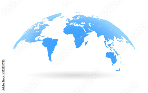 Global curved World map. Blue Earth Planet background vector illustration.