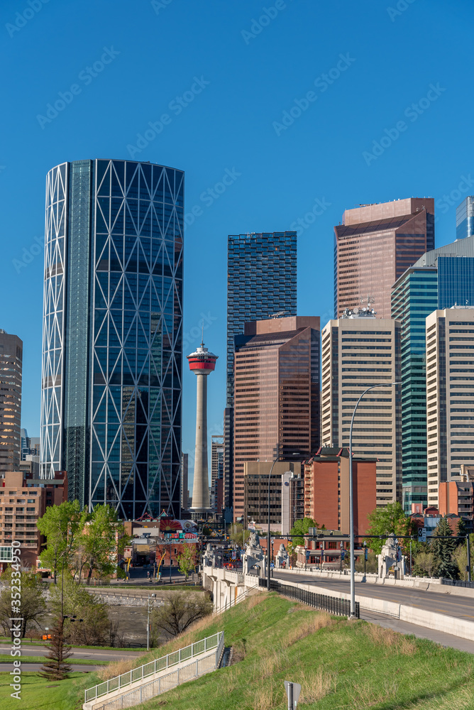 View of Calgary's skyline on a beautiful spring morning. View of Calgary's skyline on a beautiful spring morning.