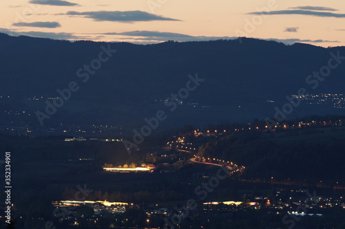 Evening Landscape with city suburbs after sunset.