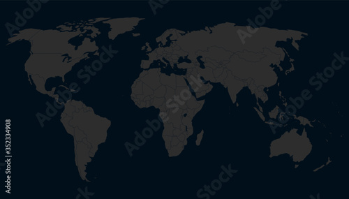 Gray detailed World map on dark blue background