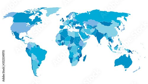 Vector detailed World map. Blue World map with countries borders on white background.