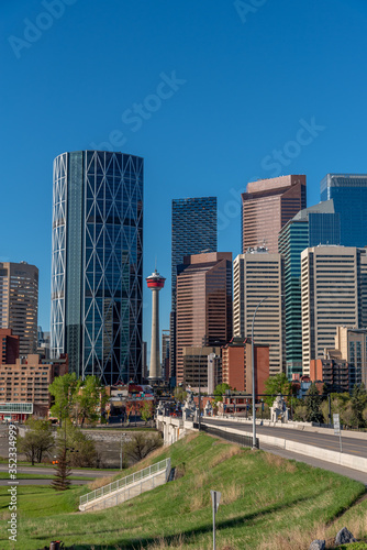 View of Calgary's skyline on a beautiful spring morning. 