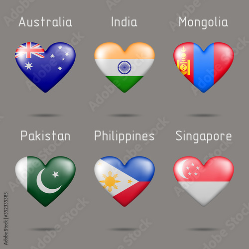 Heart shaped different countries flags