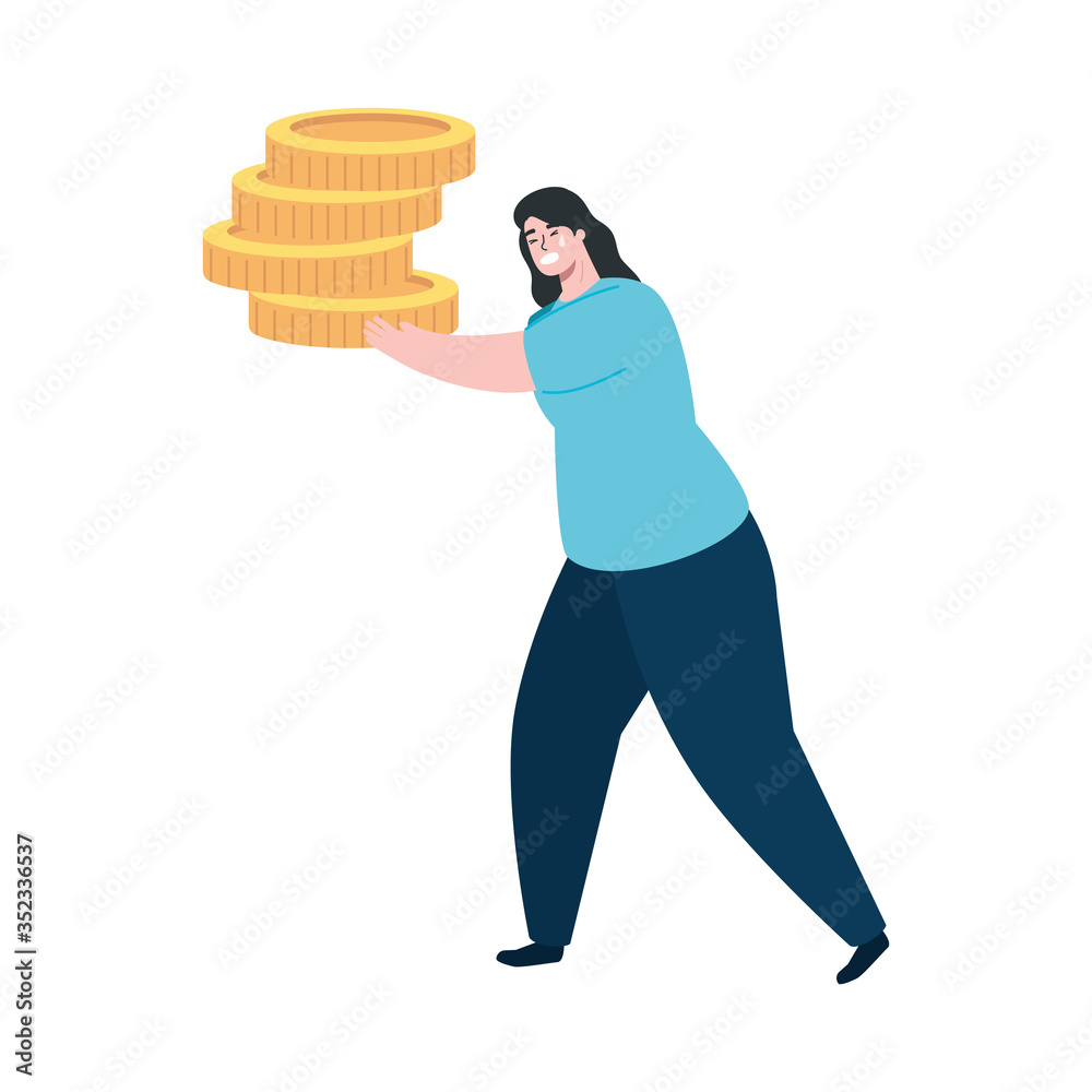 woman using medical protective mask against covid 19 with pile coins vector illustration design woman using medical protective mask against covid 19 with pile coins vector illustration design