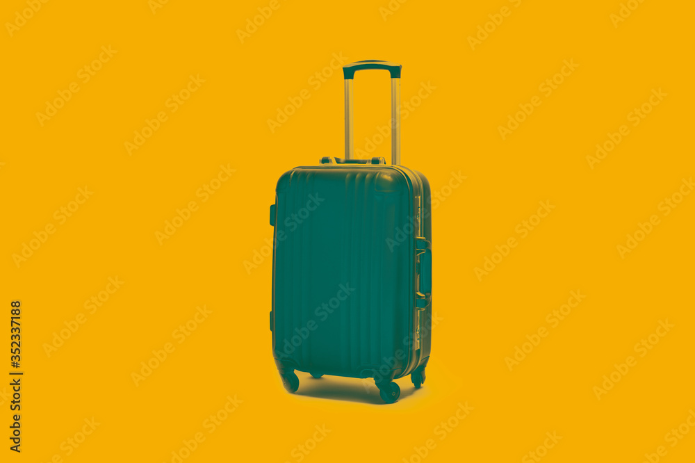 Stylish suitcase on a colored background. Collage in the style of art. Stylish suitcase on a colored background. Collage in the style of art.