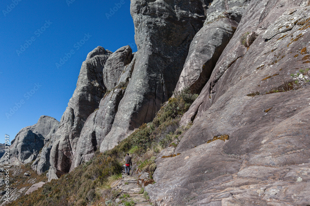 Beautiful mountain valley and granite rock wall Andringitra national park Madagascar