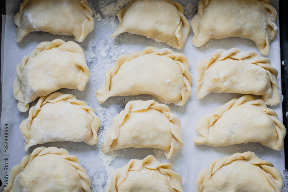 Traditional polish dumplings (called pierogi ruskie) filled with potatoes and cottage cheese. Traditional polish dumplings (called pierogi ruskie) filled with potatoes and cottage cheese.