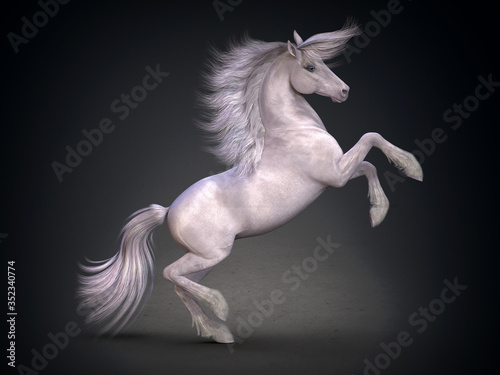 Beautiful white horse. 3D rendering