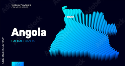 Isometric map of Angola with blue hexagon lines