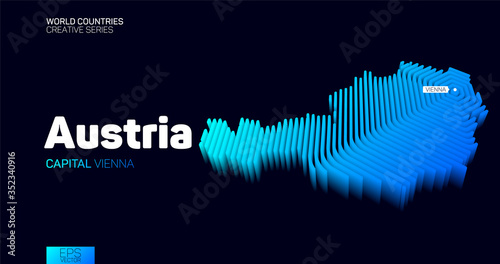 Isometric map of Austria with blue hexagon lines