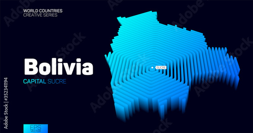 Isometric map of Bolivia with blue hexagon lines