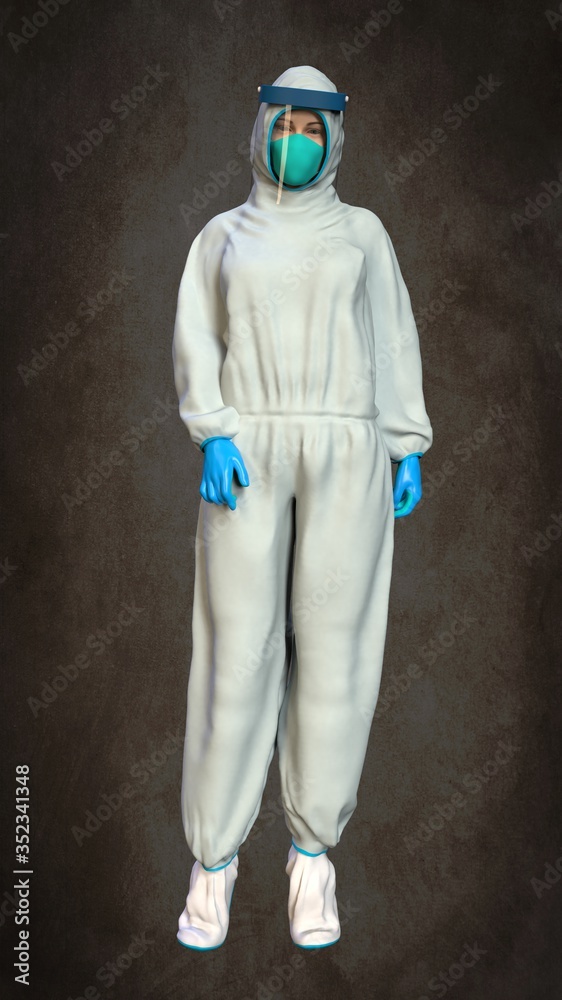 A medic in a medical protective suit. 3D rendering
